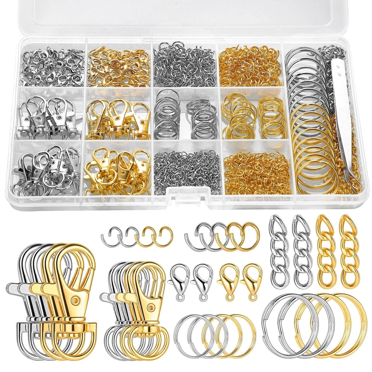 1130PCS Keychain Making Kit Jump Rings for Jewelry DIY Key Chain Supplies with K