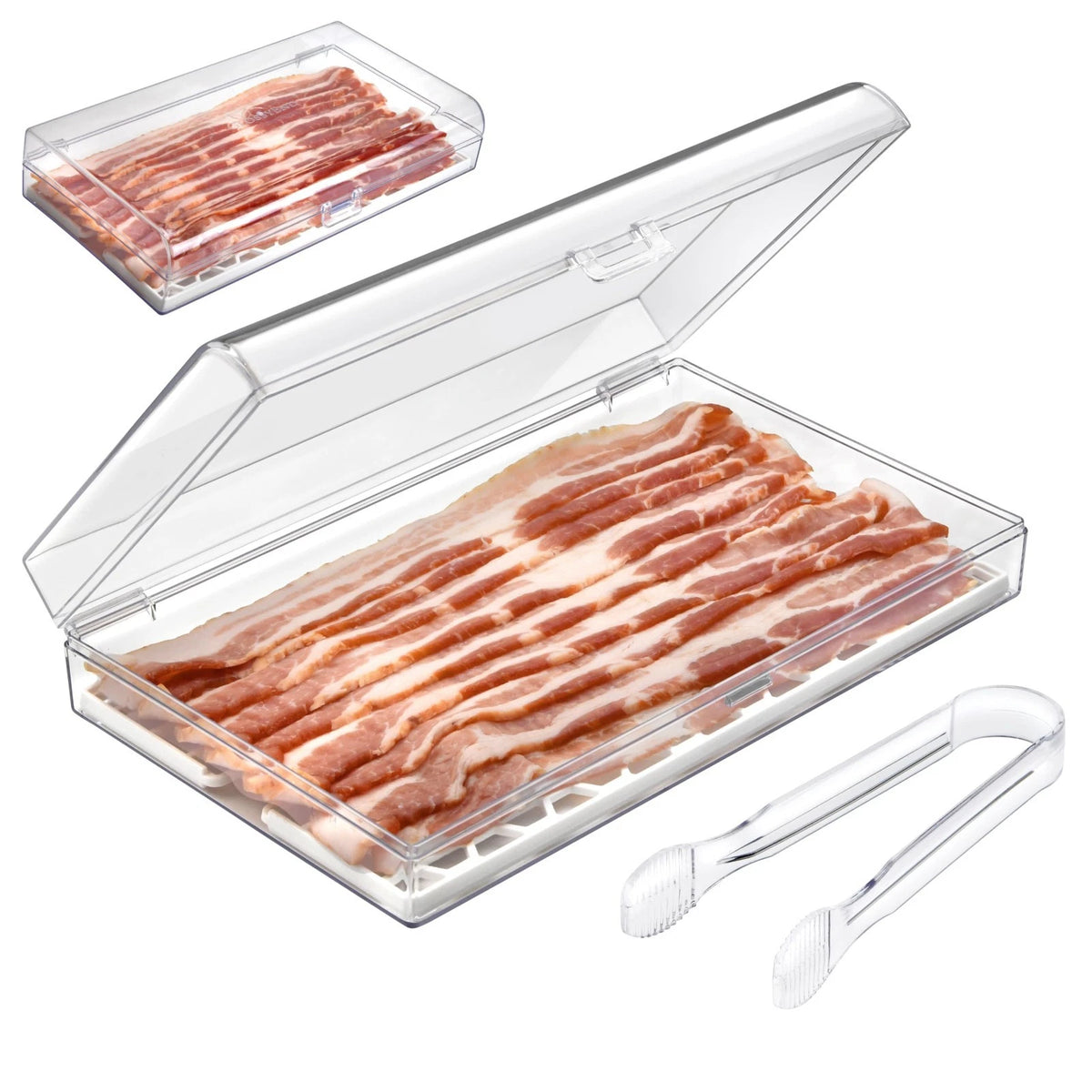 Bacon Keeper Storage Container with Tong, Deli Meat Storage Container with Perfo