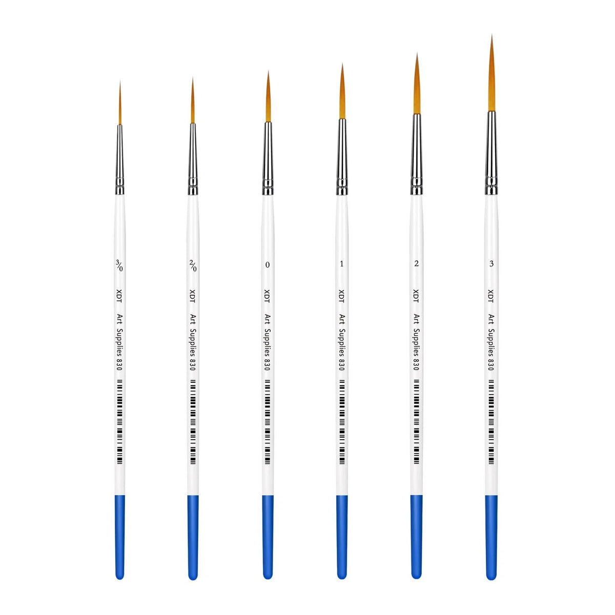 XDT#830 Rigger Artist Paint Brush 6 Piece Set Extra Long Fine Point Liner Tip #0