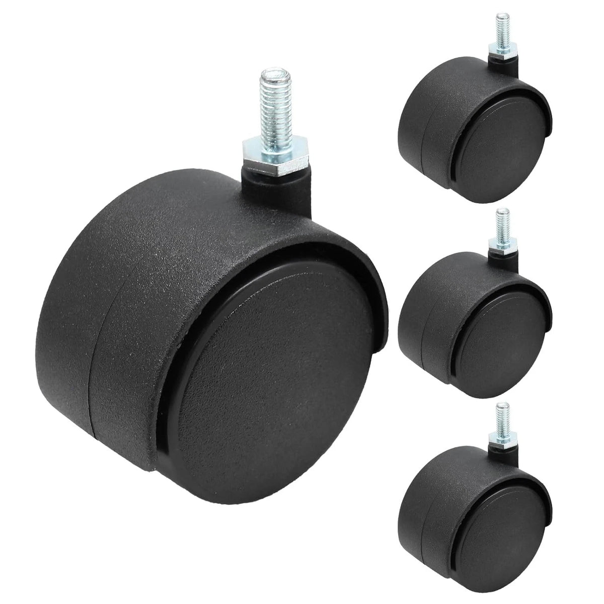 4pcs 2 Inch Swivel Caster Wheels, M6 Threaded Stem Heavy black