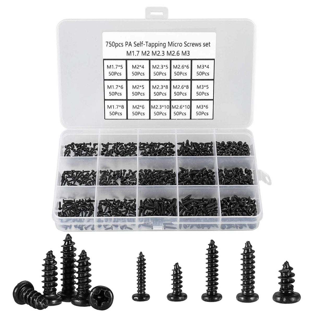 750 Pcs Small/Micro/Tiny/Mini Self-Tapping Screws, M1.7-M3 Phillips Pan Head,...