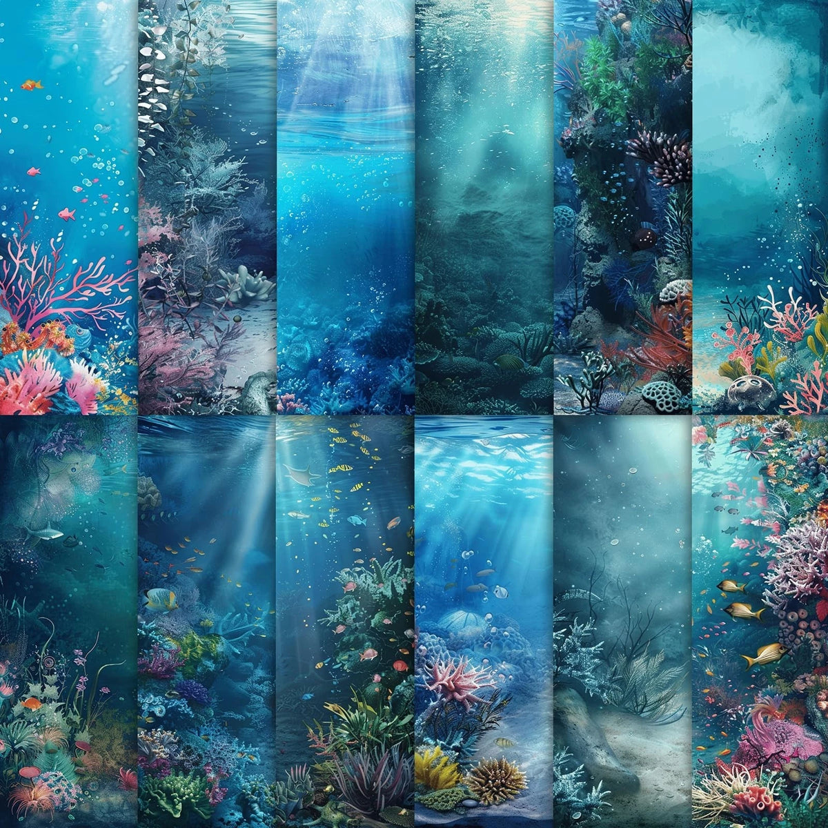 24 Sheets Blue Ocean Scrapbook Paper, 12 Styles Marine Life Patterns Decorative