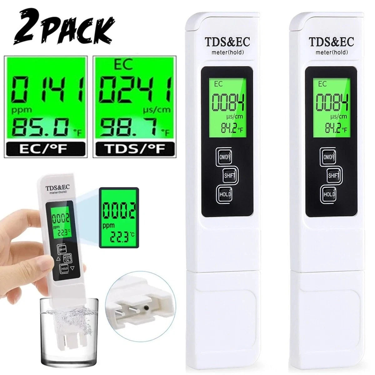 2PC TDS Water Quality Meter Digital Tester Testing Kits Drinking Water 0-9990PPM