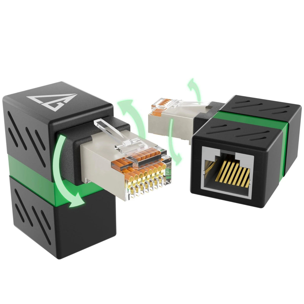2-Pack 10Gbps 360? Rotatable Cat6A Right Angle Ethernet Adapter, 90-Degree RJ...