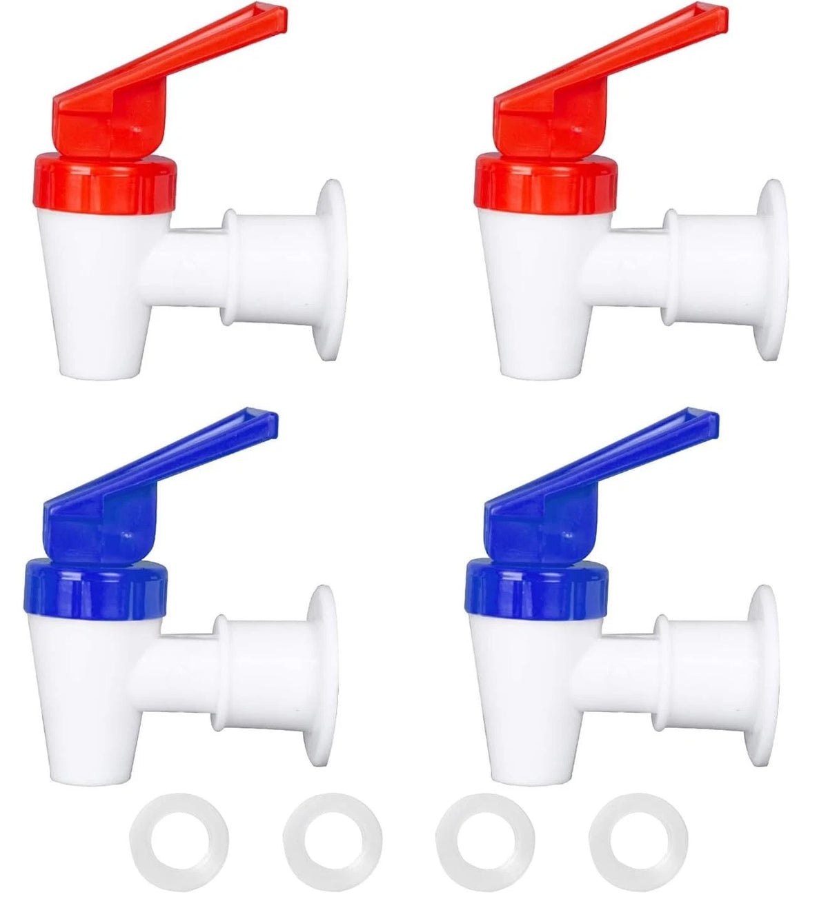 4 Pack Replacement Water Dispenser Faucets - 2 Red & 2 Blue Plastic Spigots, 3/8