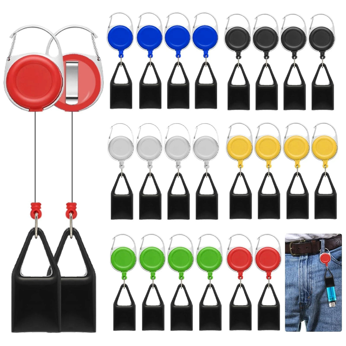24 Pieces Lighter Leash Retractable Lighter Clip Keychain Assorted Colour Lig...