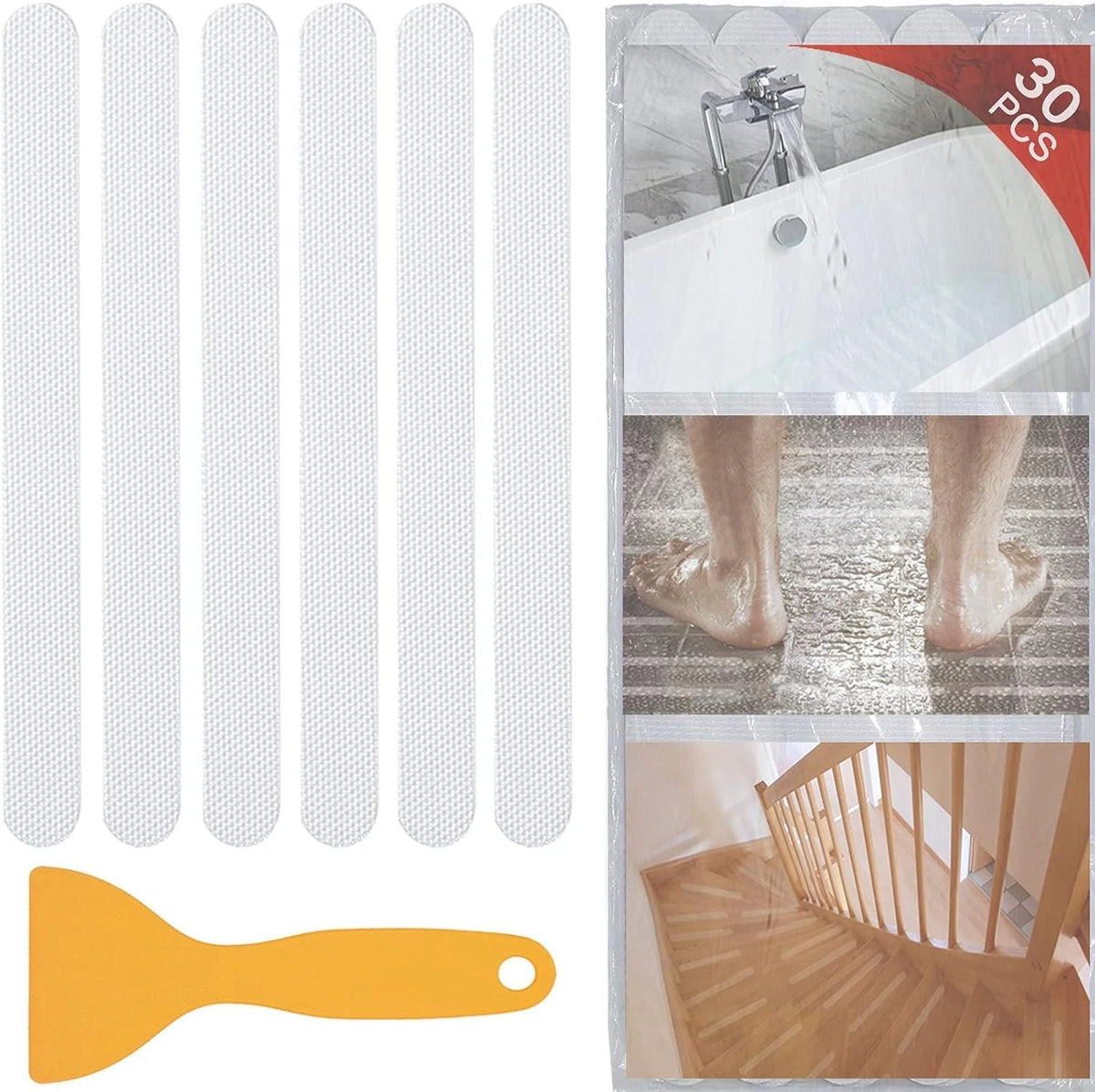 30 Pcs Non Slip Shower Sticker Adhesive Strips for Bathroom Floor Tub Stairs