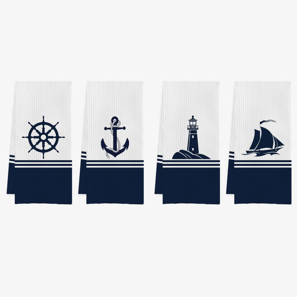 Beach Kitchen TowelBeach Nautical Anchor Waffle Weave Kitchen Dish Towels Set...