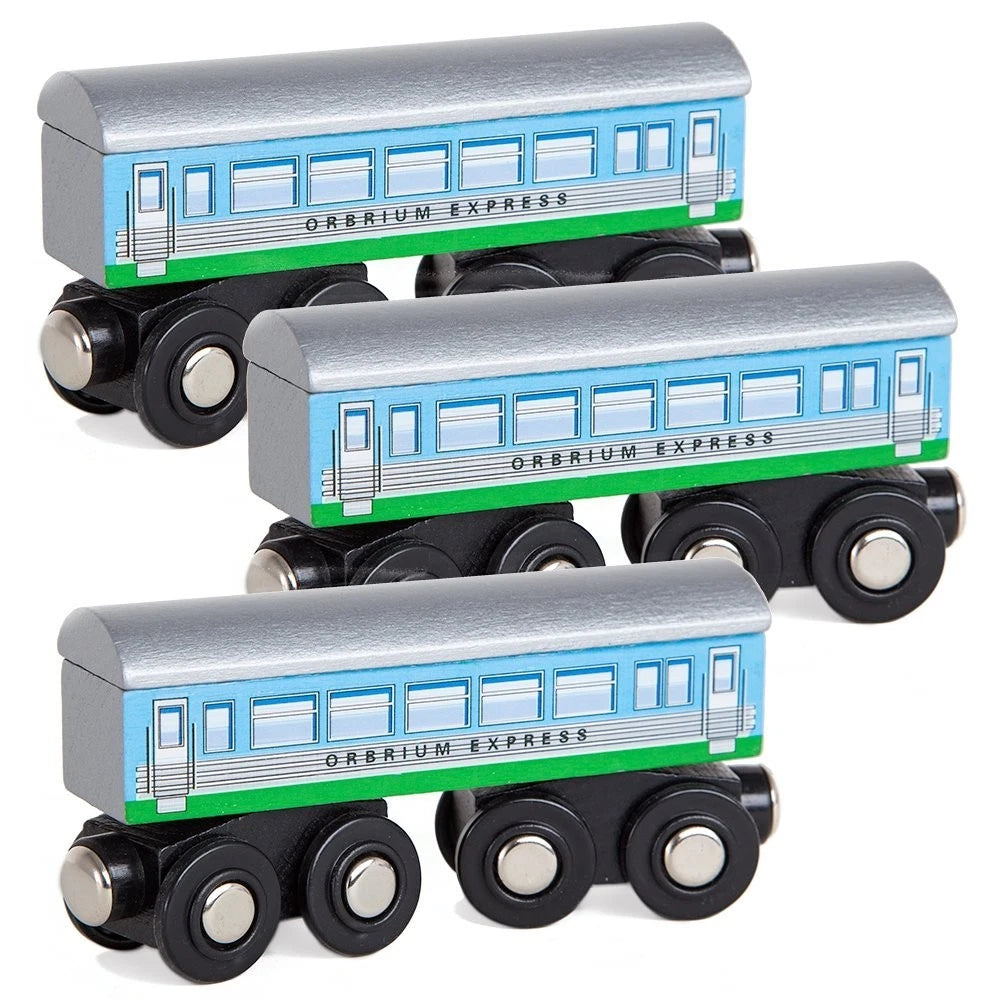 3 Pcs Large Wooden Railway Express Coach Cars, Compatible with Thomas & Friends