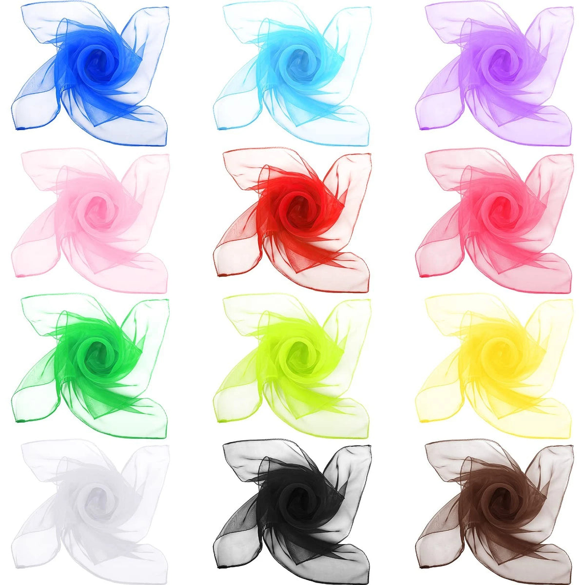 Haysandy 12 Pcs 50S Retro Chiffon Sheer Square Neck Head Scarf for Women Handker