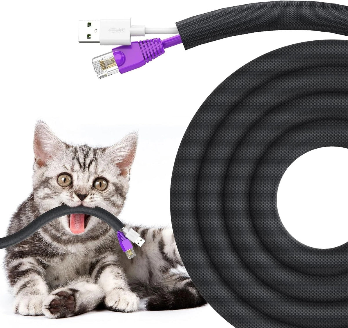 Dog and Cat Cord Protector 10Ft - 3/8Inch, Flexible Cable Sleeve for Easy Cord M