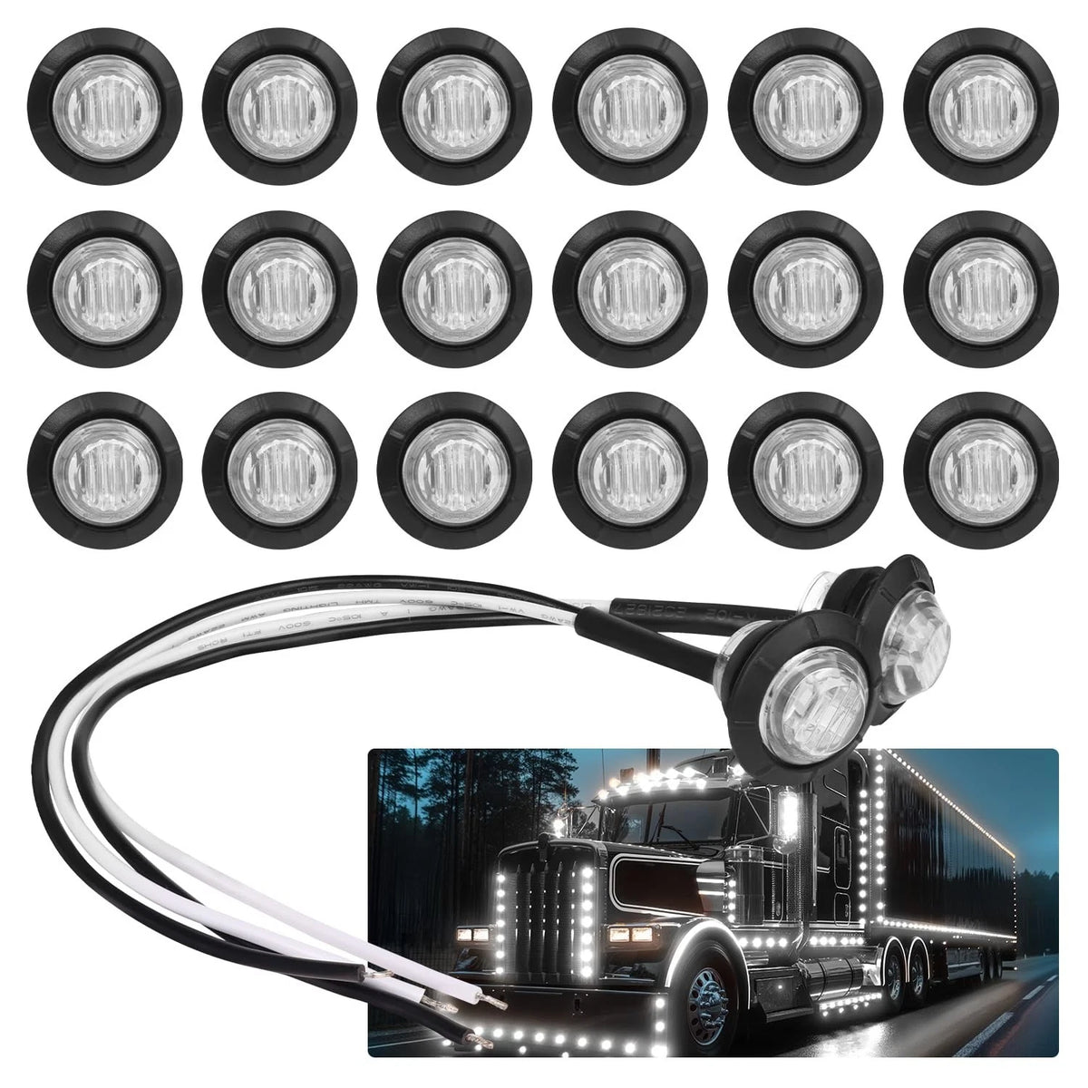 (Pack of 20) 3/4 Inch Mount White LED Clearance Bullet Marker, Free Shipping