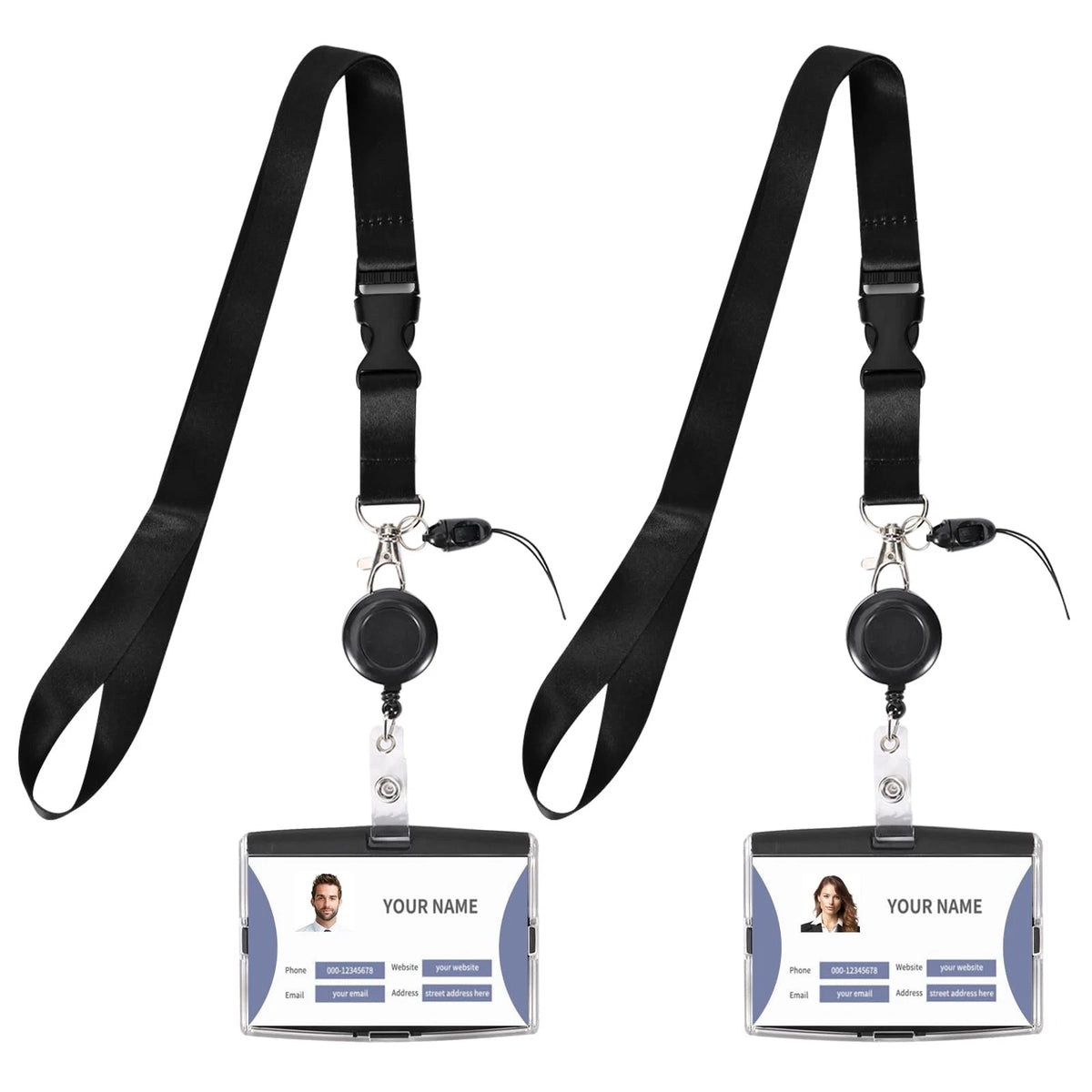 ID Badge Holder Retractable with Reel Clip Horizontal, Black-2