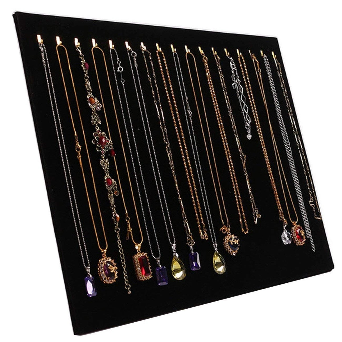 Necklace Display Jewelry Tray Organizer Pad Showcase Display Case 17 Hooks