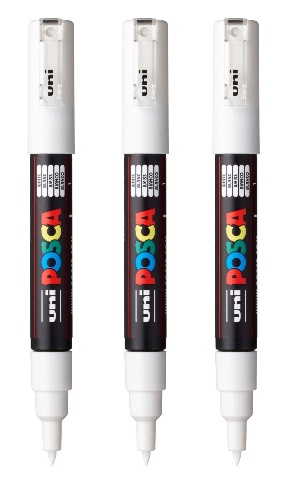 PC-1M Water-Based Paint Markers, Extra Fine Tip (0.7mm), White, 3 Count