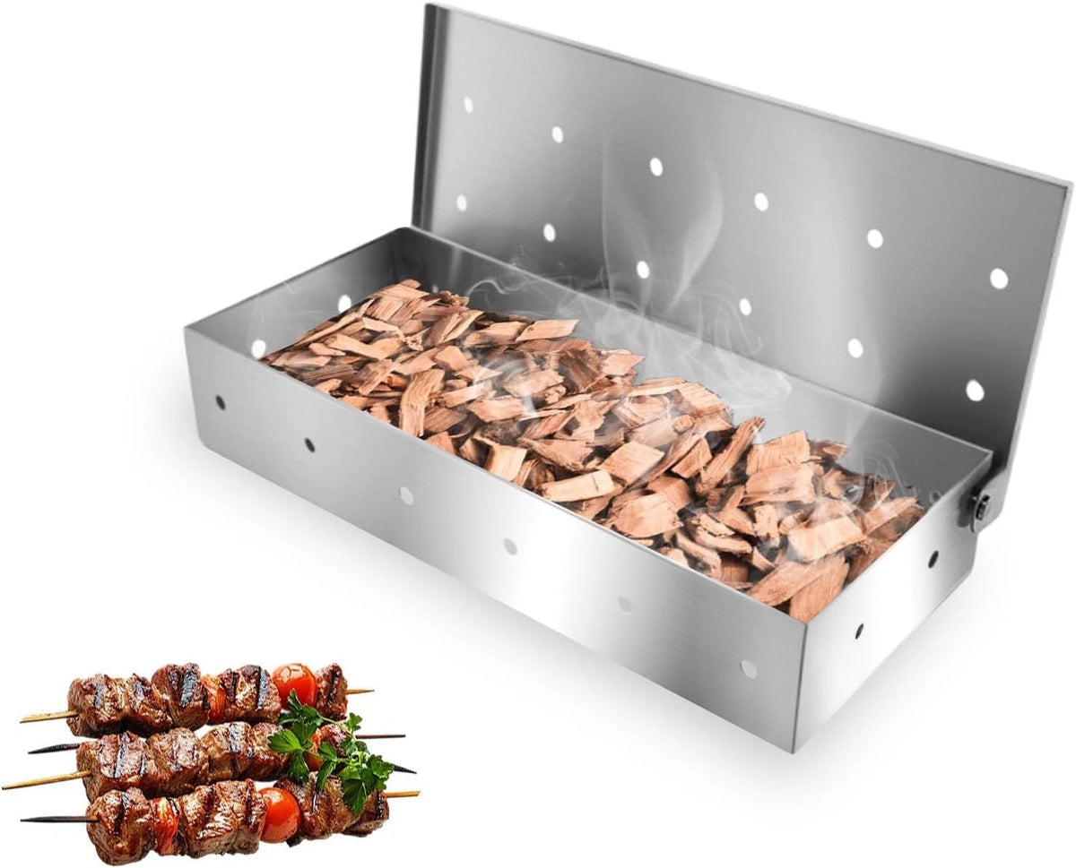 Smoker Box, Large Stainless Steel Wood Chip Smoker Box for Gas Grilling, Grill S