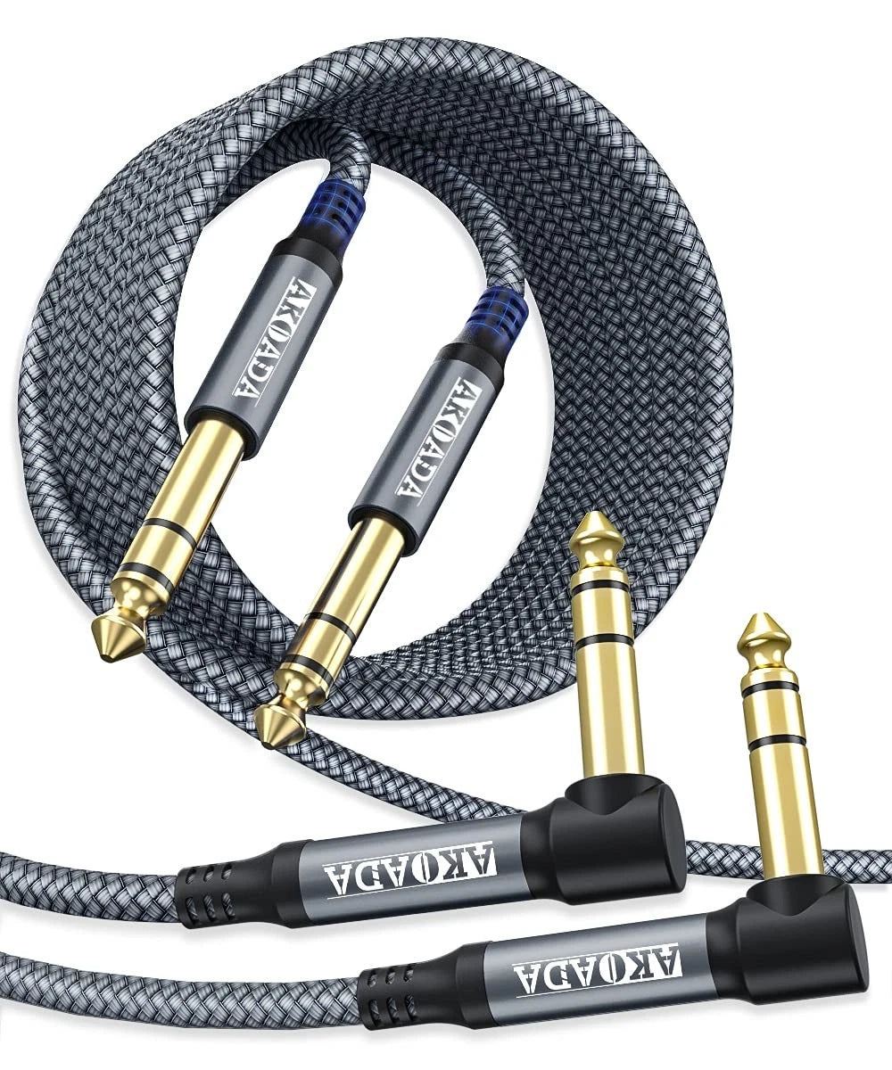 AkoaDa 1/4 Inch TRS Instrument Cable (10ft 2Pack), Right Angle 6.35mm Male Jac