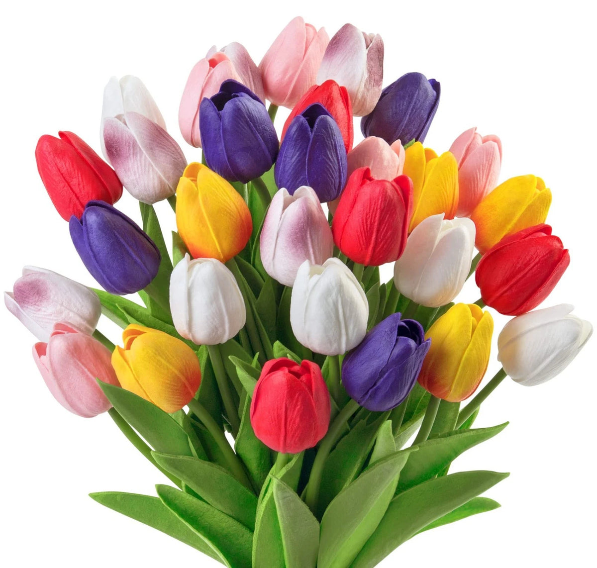 30 Pcs Multicolor Artificial Tulip Flowers Fake Tulips PU Real Multi Color