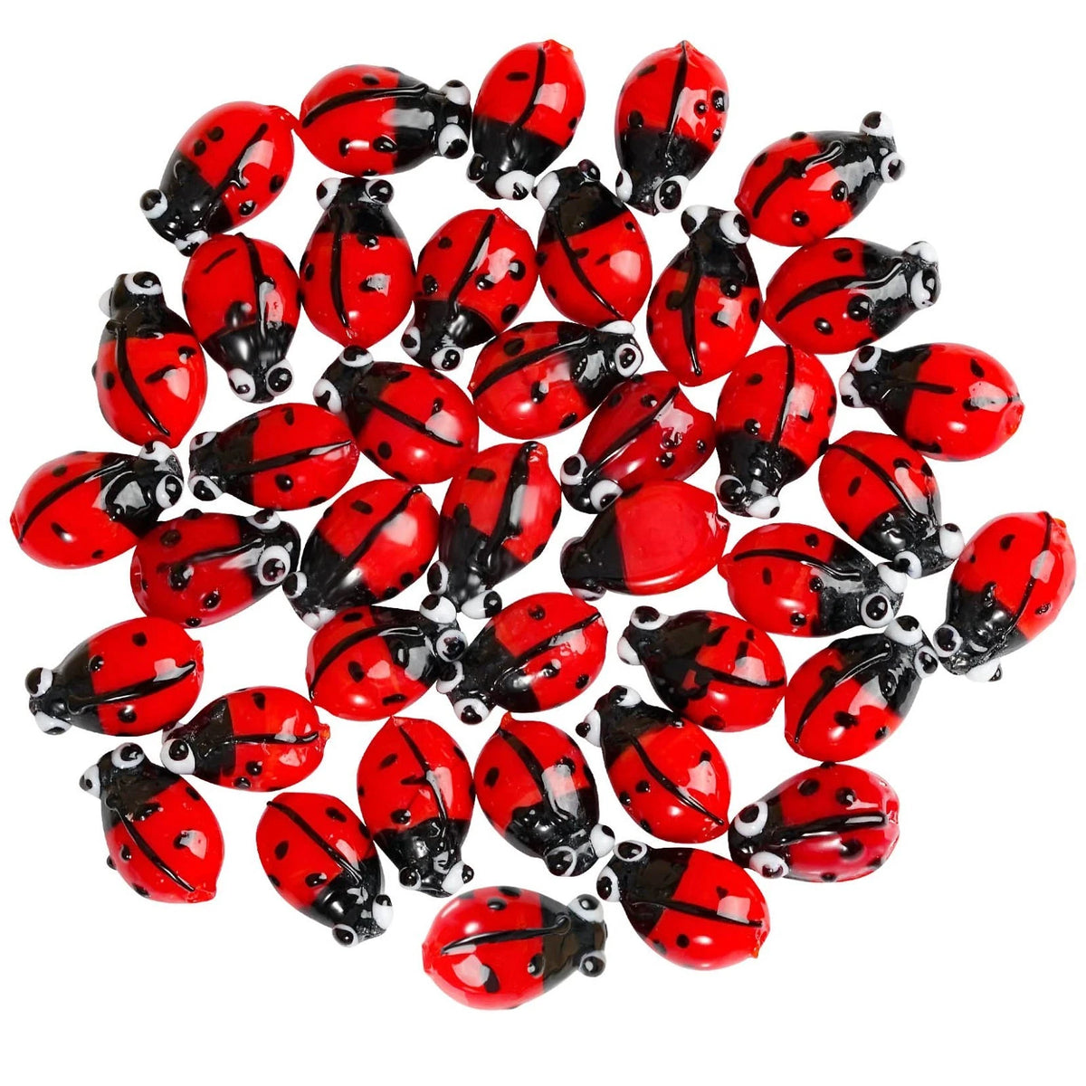 40pcs Ladybug Lampwork Glass Beads Mix Colors - Loose Spacer Beads for Jewelry M