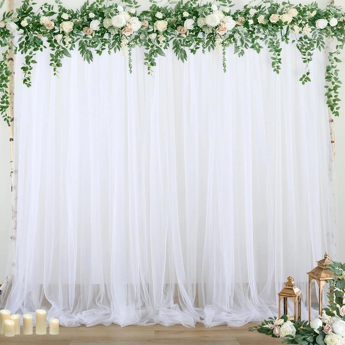 White Tulle Backdrop Curtain for Parties Wedding 10Ft X 8Ft Sheer Backdrop Curta