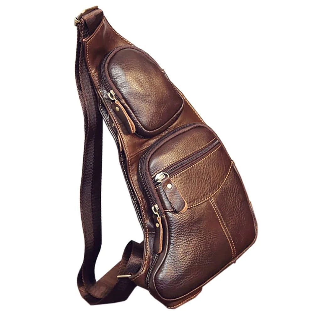 Leather Sling Bag Backpack for Men Women Crossbody Shoulder Chest Day Pack Outdo