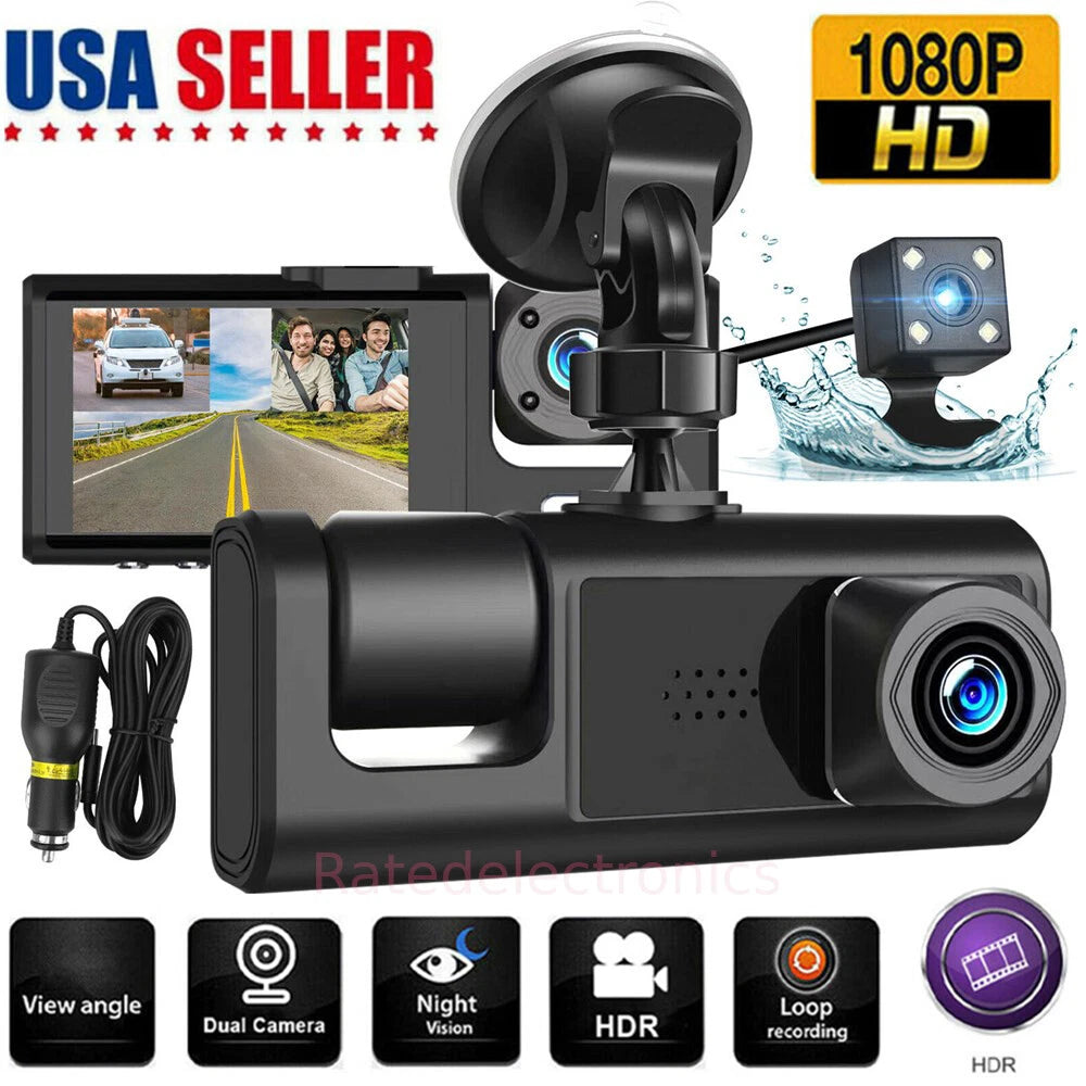 1080P HD Car Dual Lens Dash Cam Front Rear Inside Video Recorder Camera G-sensor