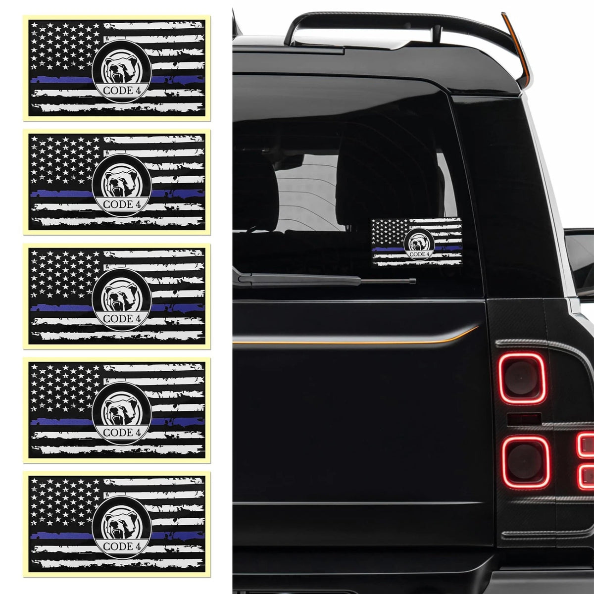 5PCS Thin Blue Line Sticker Code 4, Police Support Sticker American Flag Thin Li