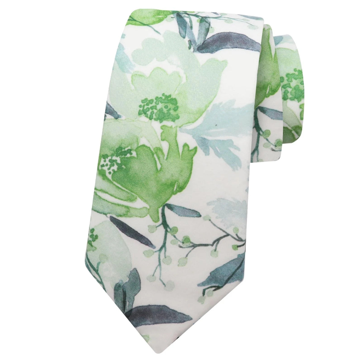 Mens Floral Ties, Skinny Cotton Flower Ties for Green,white,dark Green,black