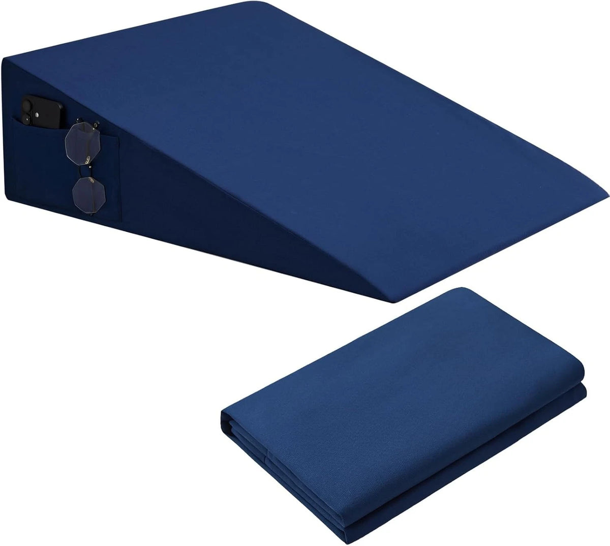 Navy Blue Bed Wedge Pillow Cover W/ Side Pocket Soft & Breathable Microfiber