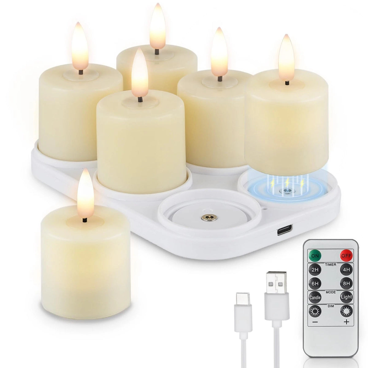 Rechargeable Flameless Votive Candles with Timer, LED Tealight, Remote