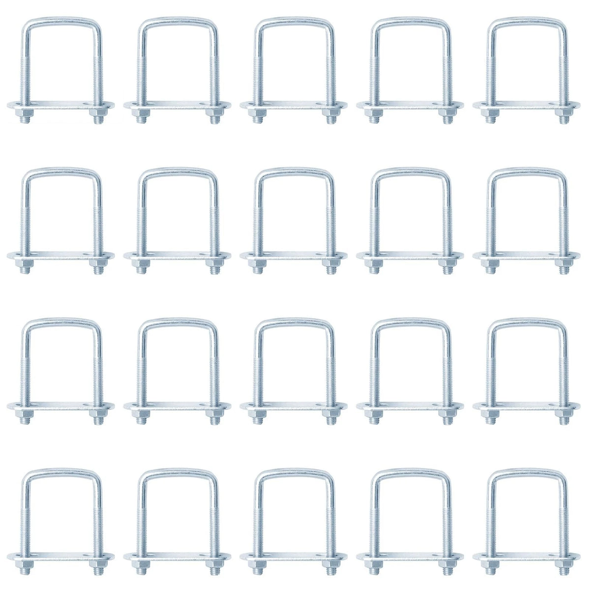 20 Pack Square U-Bolts 1-1/4 inches Width Galvanized Steel Square Trailer U-B...
