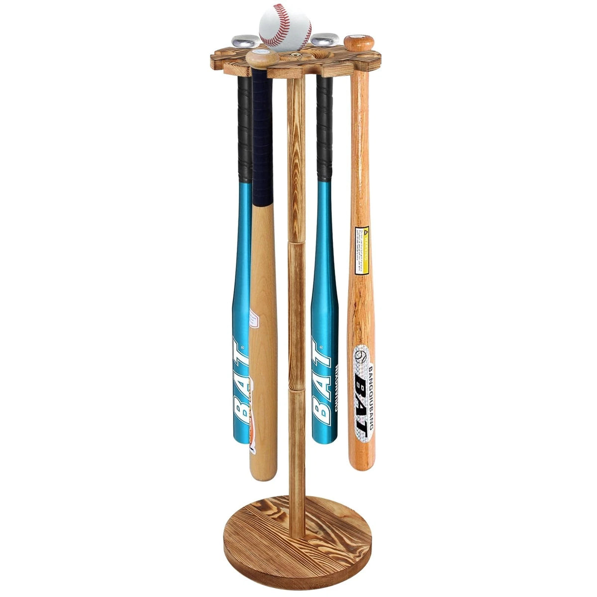 Freestanding Rustic Wood Baseball Bat Display Rack, Bat Holder, Holds 10 Bats