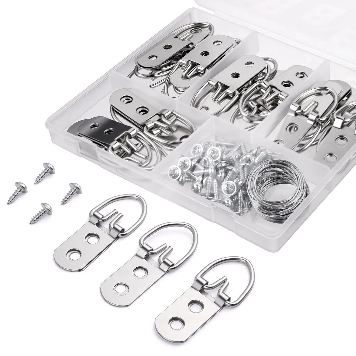 Ring Picture Hanging Kit with Screws Kit, 30 Double Hole Hangers & 60 Screws