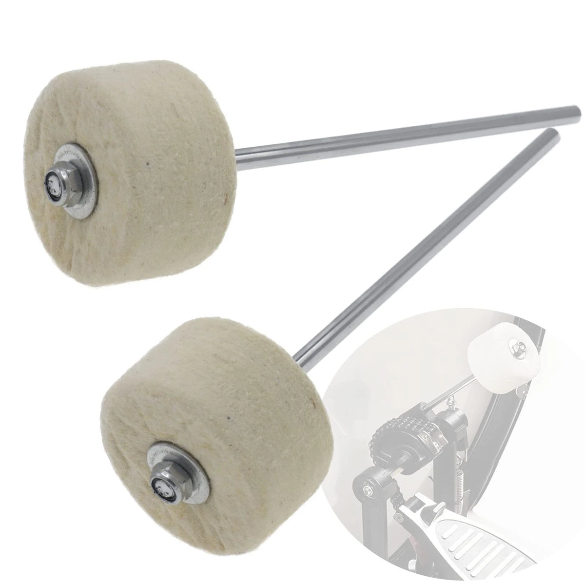 2pcs White Felt Bass Drum Pedal Beater180 mm Double Kick Drum Parts Accessories