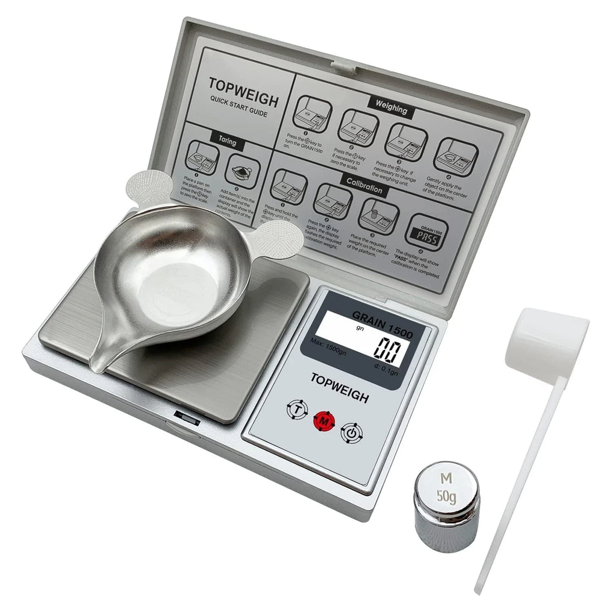 Digital Reloading Scale with Metal Pan, 1500 Grains x 0.1Gn, Includes Weights