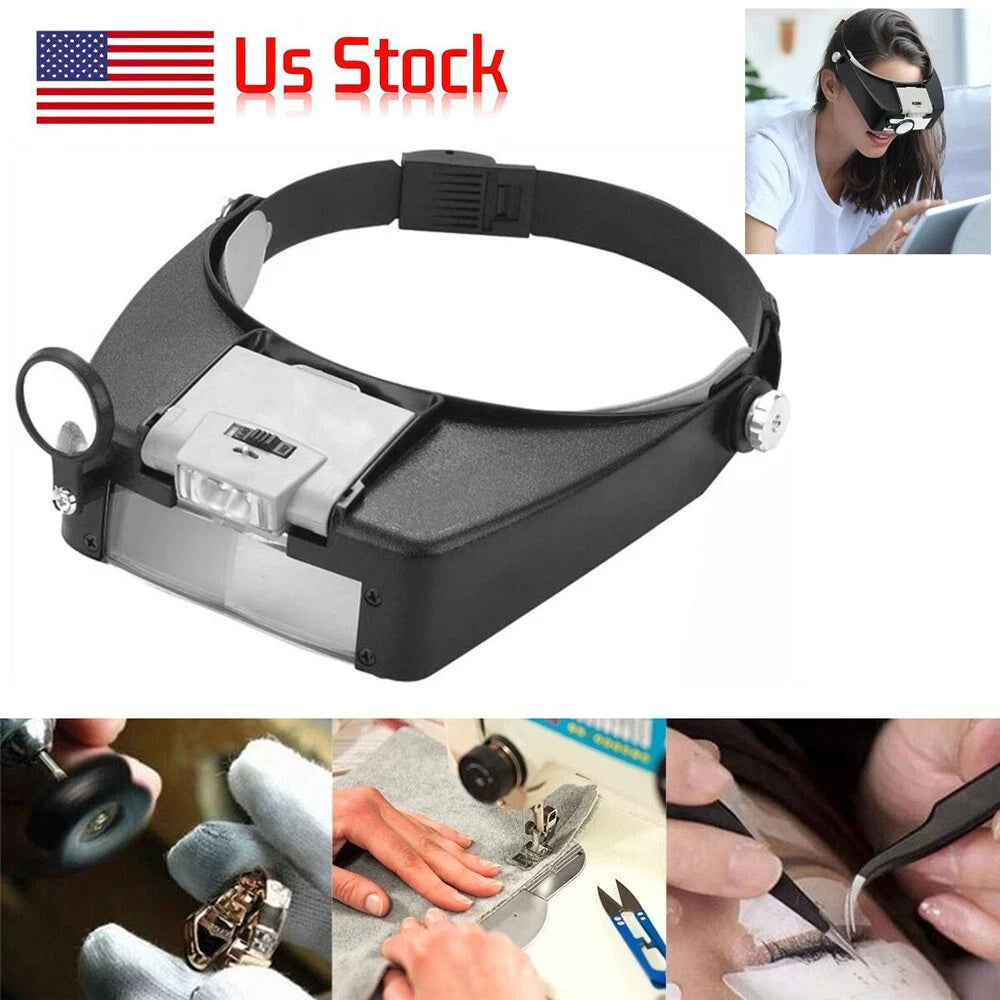 Jewelers Head Headband Magnifier LED Illuminated Visor Magnifying Glasses Loupe