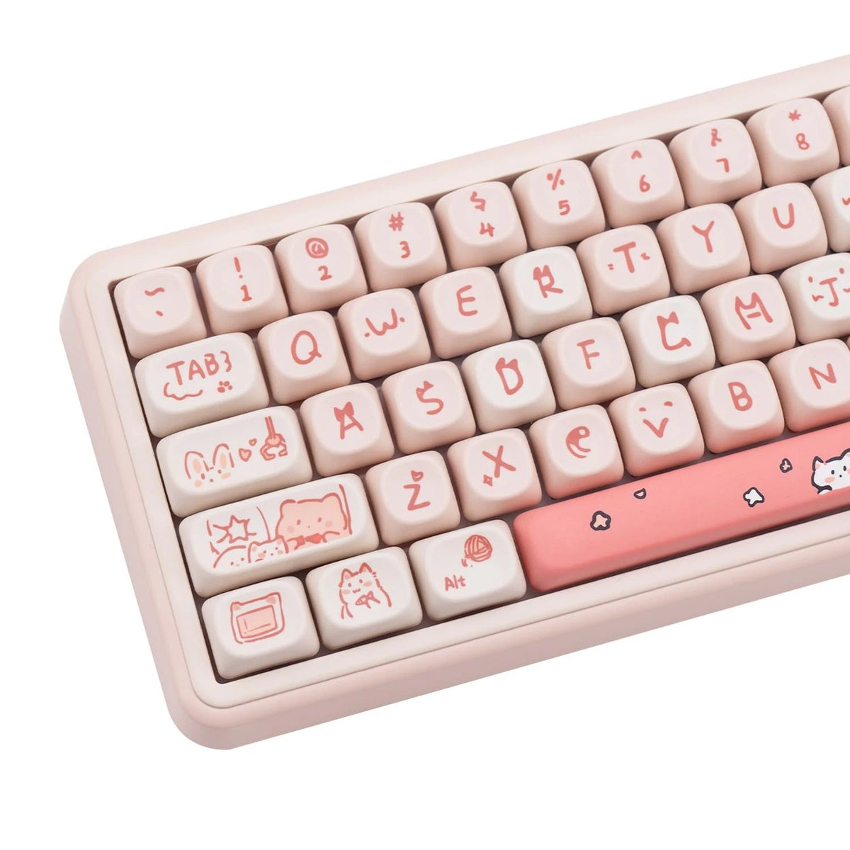 PBT Keycaps, 139 Keys Keycaps 75 Percent, Cute MOA Profile Key Pink Cat (MOA)
