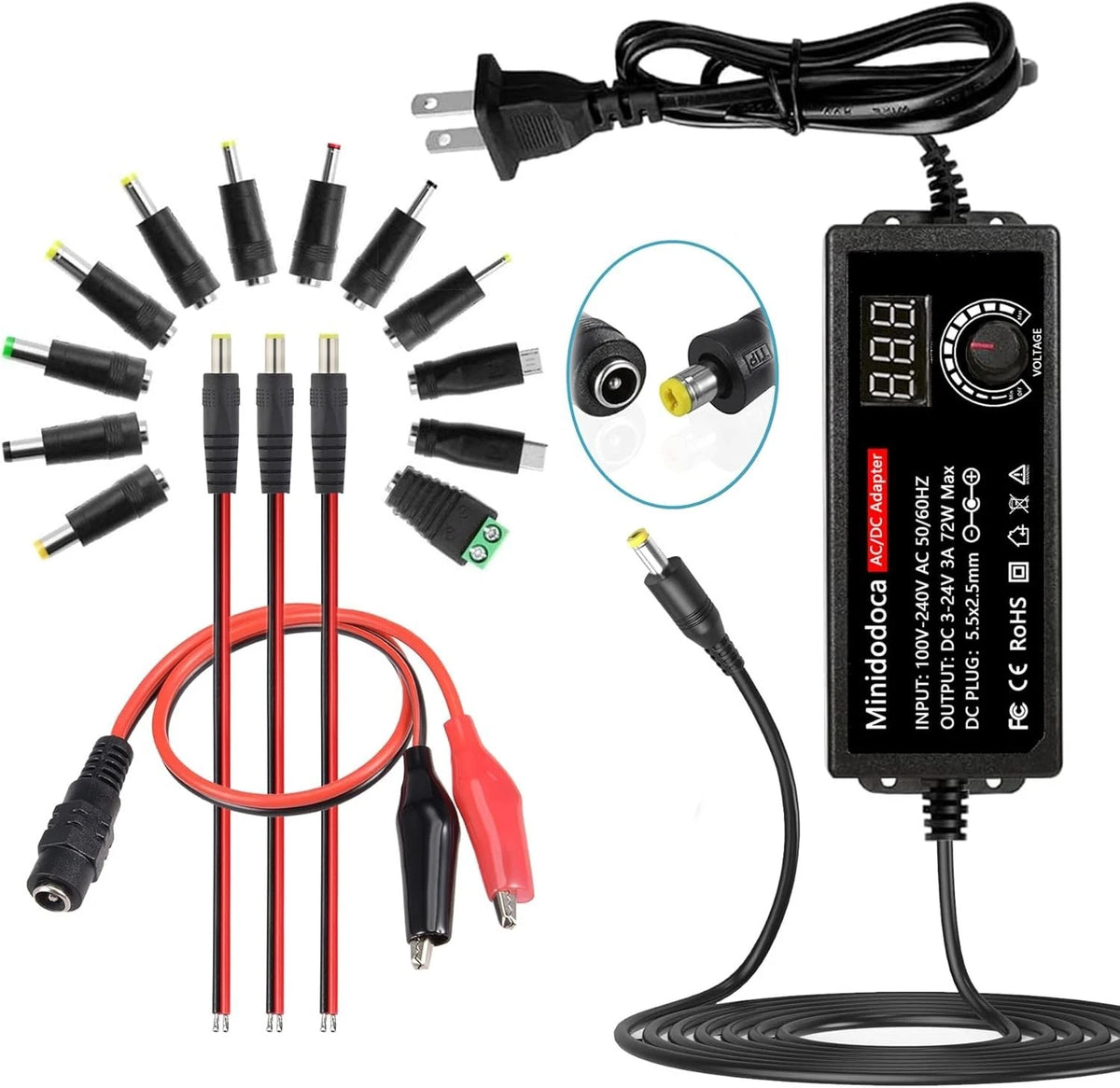 72W Power Supply Adjustable DC 3V ~ 24V Variable Universal Switching ACDC Adapt