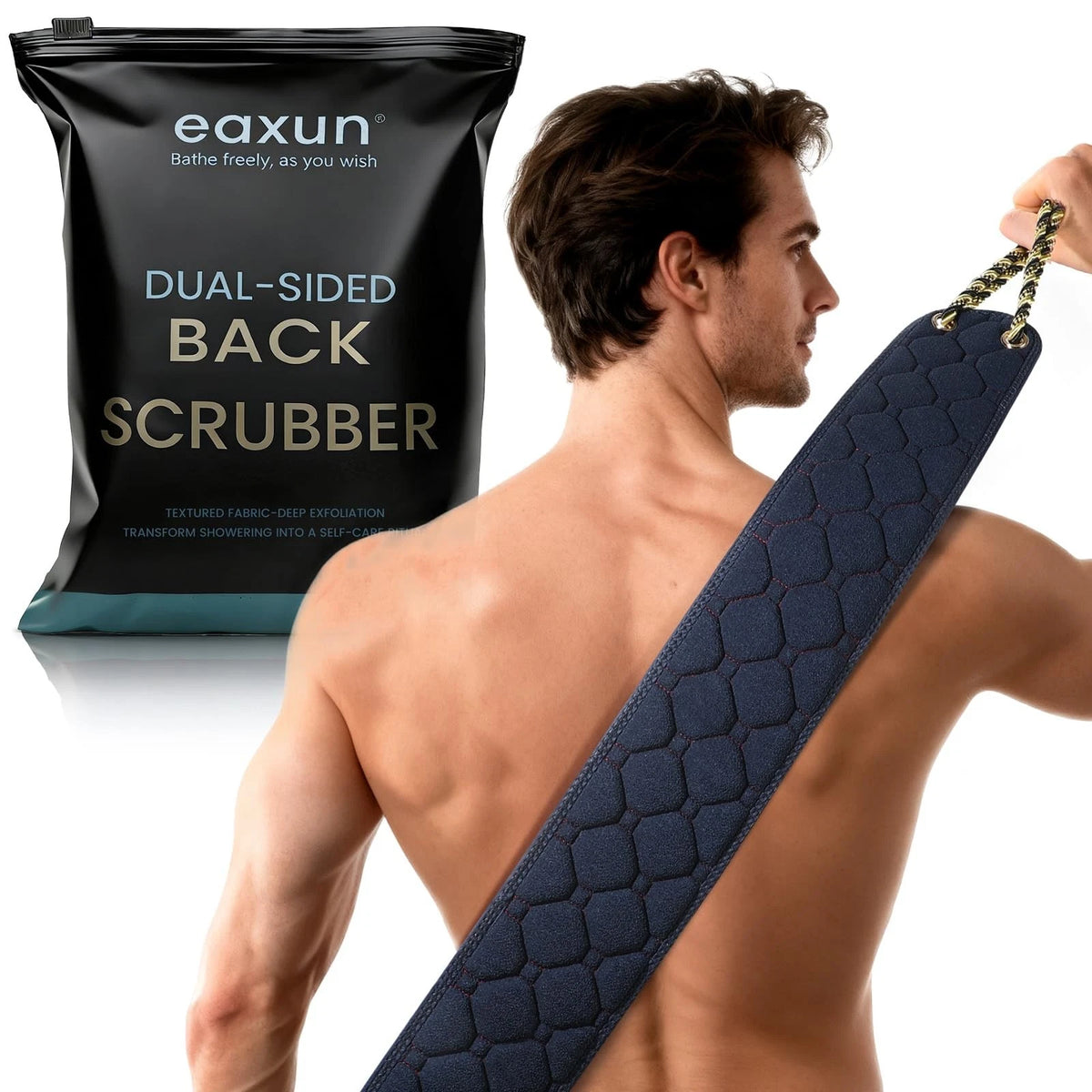 Exfoliating Back Scrubber with Handles, 38.5 Inch Double-Sided Back Exfoliator B