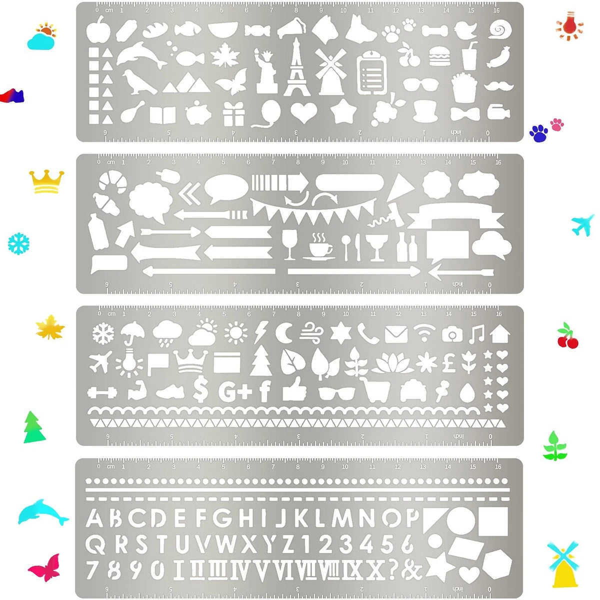 4 Pieces Stencils Metal Journal Template 7.1 X 2.3 Inch Bookmark Ruler School Su