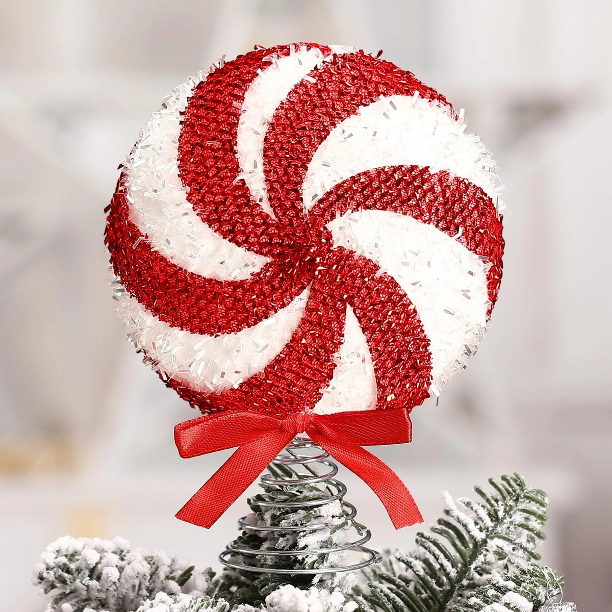 Mini Christmas Candy Tree Topper 6.3 x 4 x 1.6 Inch Peppermint Red, White