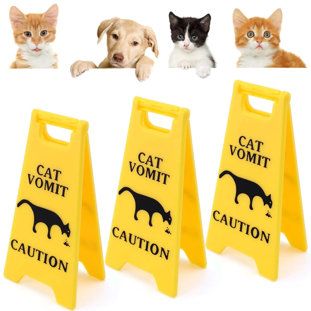 3Pcs Cat Vomit Caution Sign, 4 Inch DoubleSided Printed, Funny Cats Warning S...