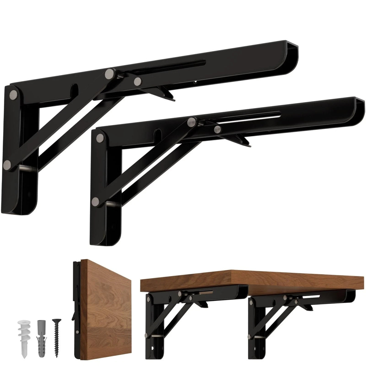 8 Inch Folding Shelf Brackets, Heavy Duty Wall Mounted Shelf Bracket, 2 Pack