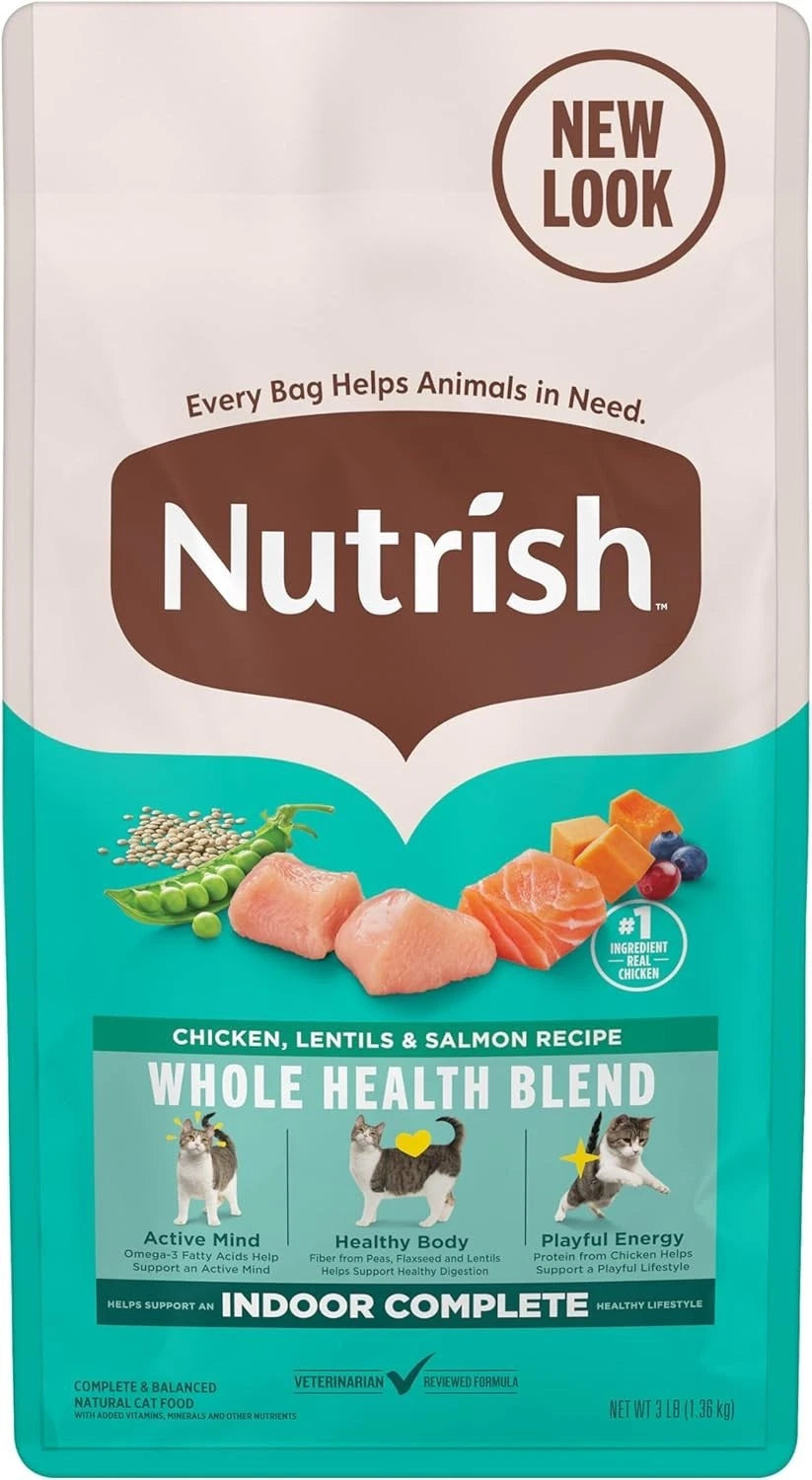 Nutrish Indoor Complete Dry Cat Food, Chicken, Lentils & Salmon, 3 lb.