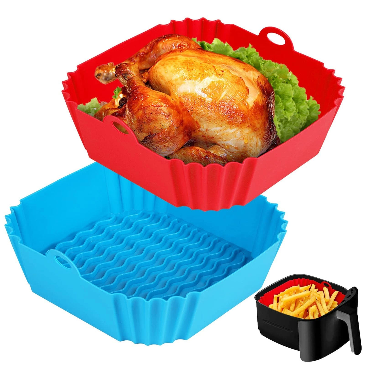 2 PCS Square Silicone Air Fryer Liners - 8 Inch Reusable Air Fryer Pot - Air Fry