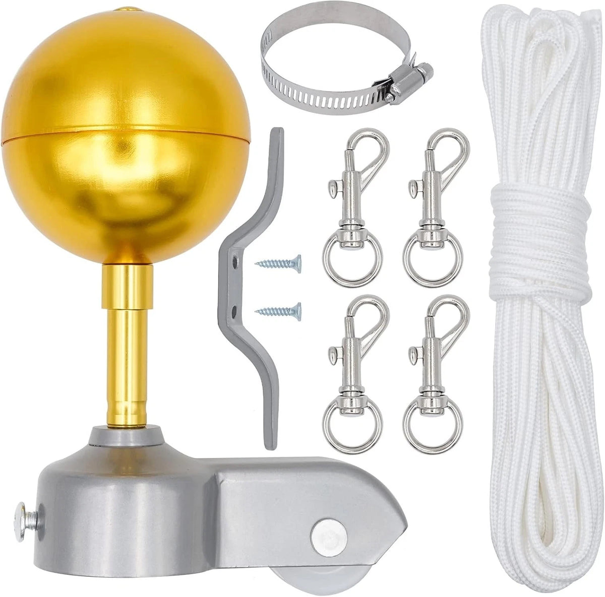 Flag Kit - 50ft Flag Rope + Replacement Pole Topper & Hardware