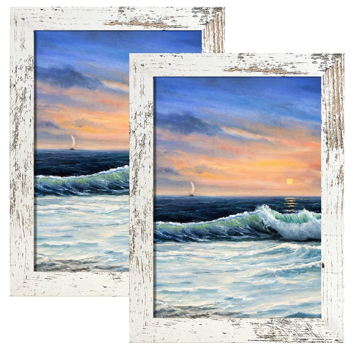 5X7 Picture Frame Distressed White for Wall Mounting or Tabletop Display, 2 Pack