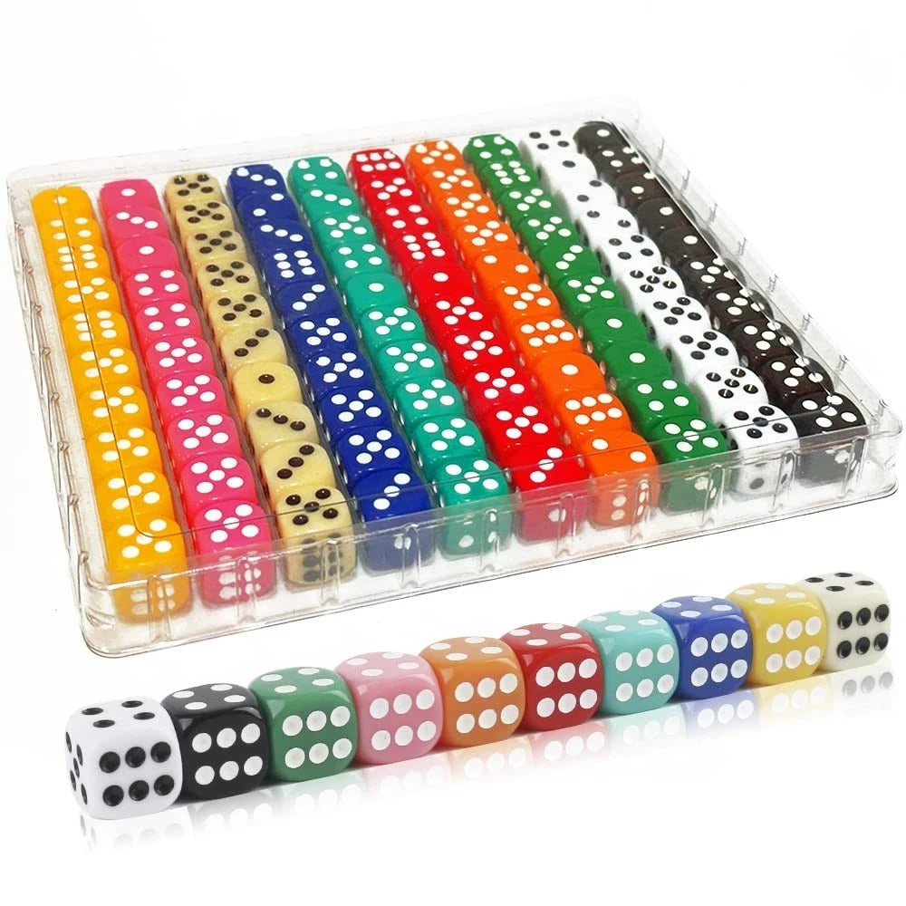 100 Pieces 16MM Dice Set, 6 Sided Colored Dices with 16*16*16MM,