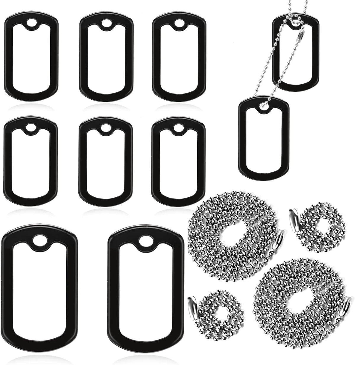 10 Pack Dog Tag Silencers, Engraved Dog Tag Silicone Case with 4 Chains Black A
