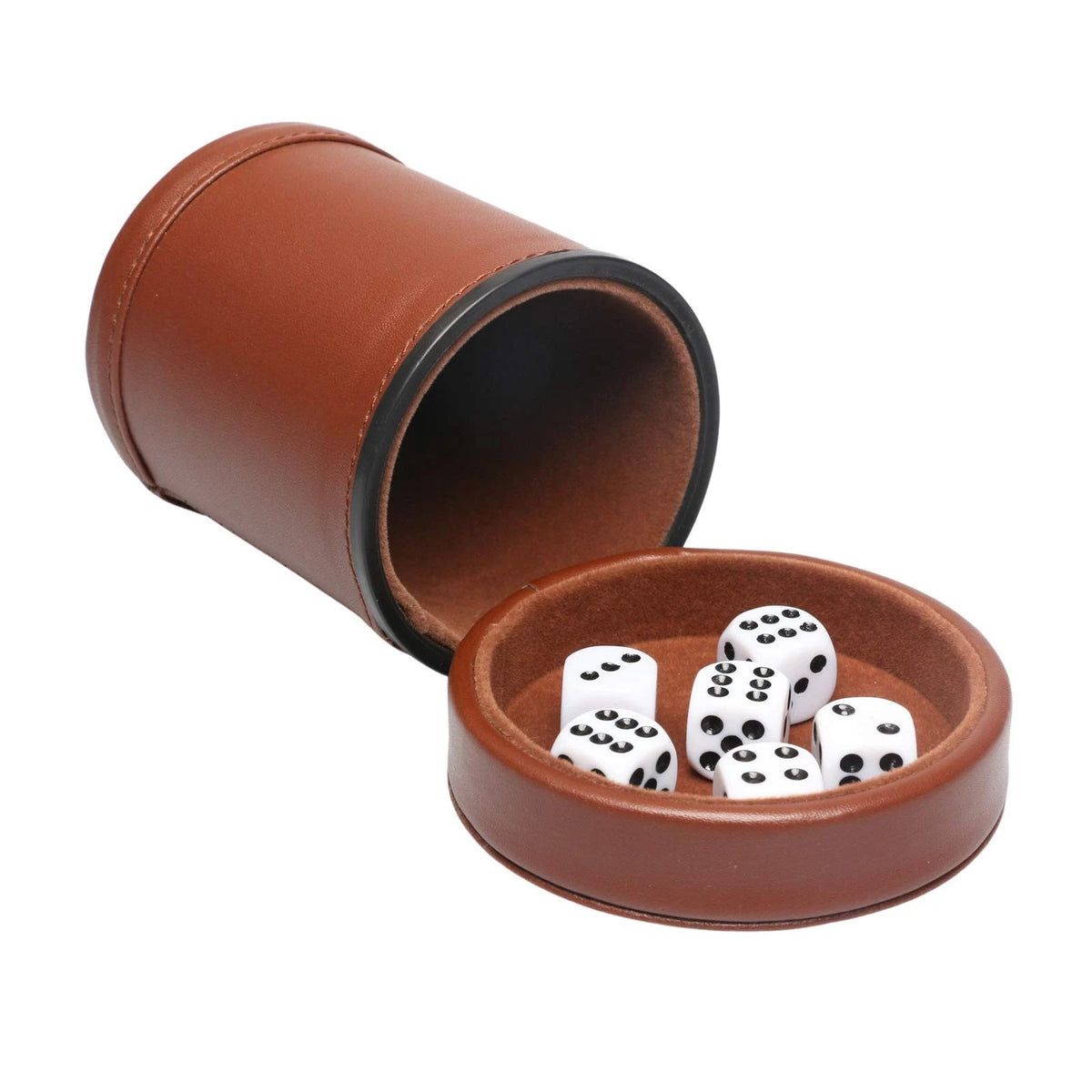 RERIVER PU Leather Dice Cup Set with Lid Dark Brown Felt Lining Quiet Shaker ...